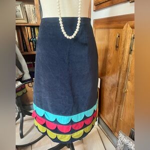Boden Navy Skirt with Colorful Scallop Hem